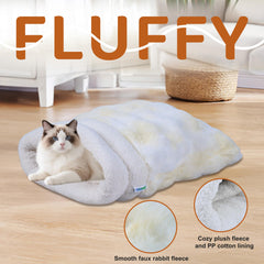 GOOPAWS 4-in-1 self-warming burrow cat bed Style2 Cream closeup faux rabbit fur.