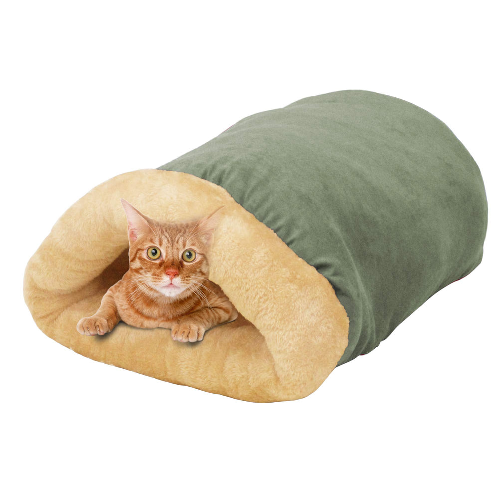 GOOPAWS 4 in 1 self-warming burrow bed front view promotes cozy naps in Sage Green.
