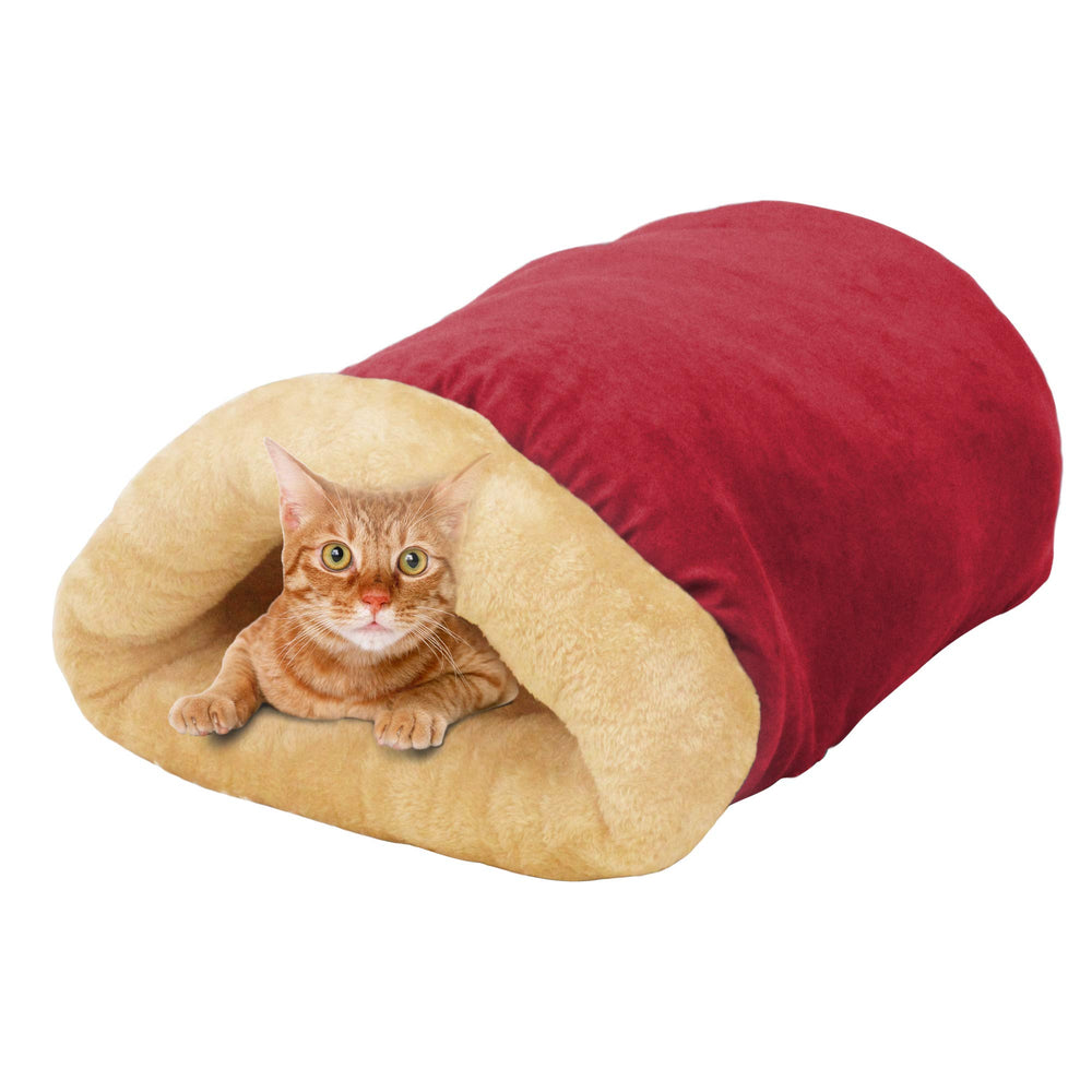 Goopaws burgundy burrow bed offers a cozy warm hideout for cats