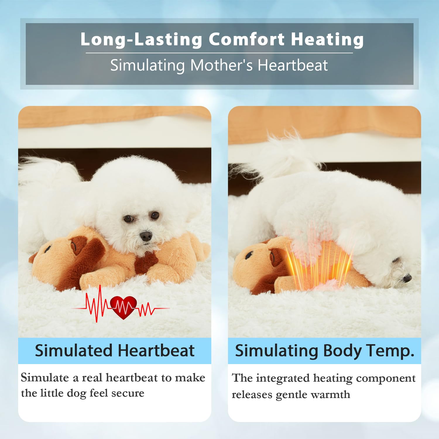 Goopow Heartbeat Puppy Toy body temperature warming to help pets feel secure.
