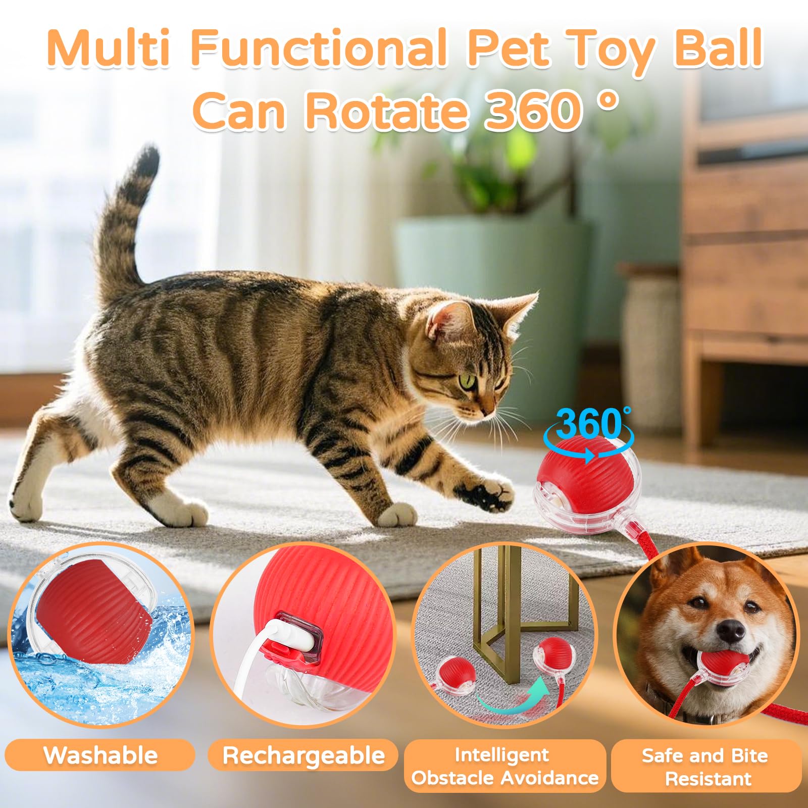 Goosheep 2-pack cat ball side view demonstrates 360° rolling and wave texture for chase games.