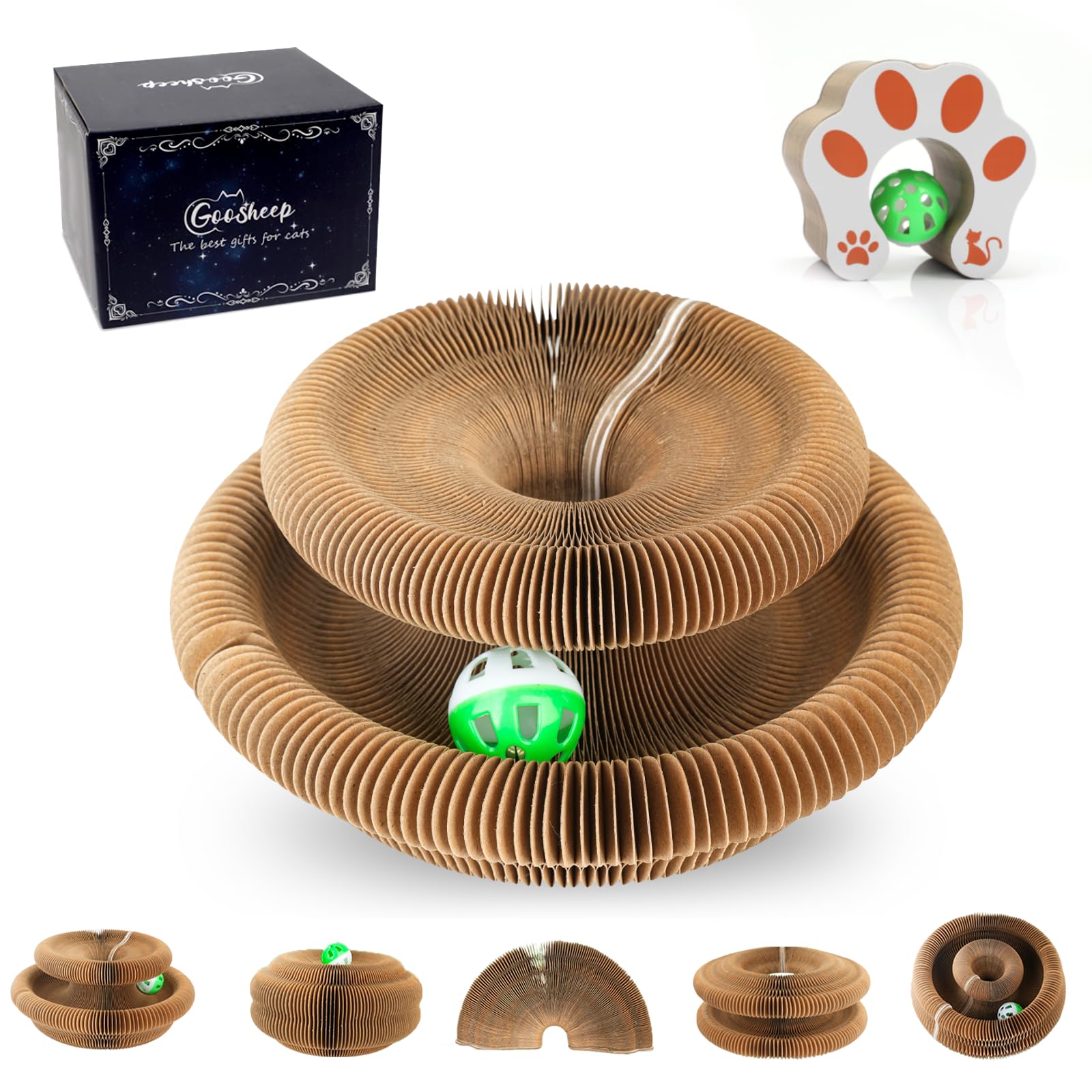 Goosheep Accordion Magic Organ cat scratcher board in use to encourage active indoor play.