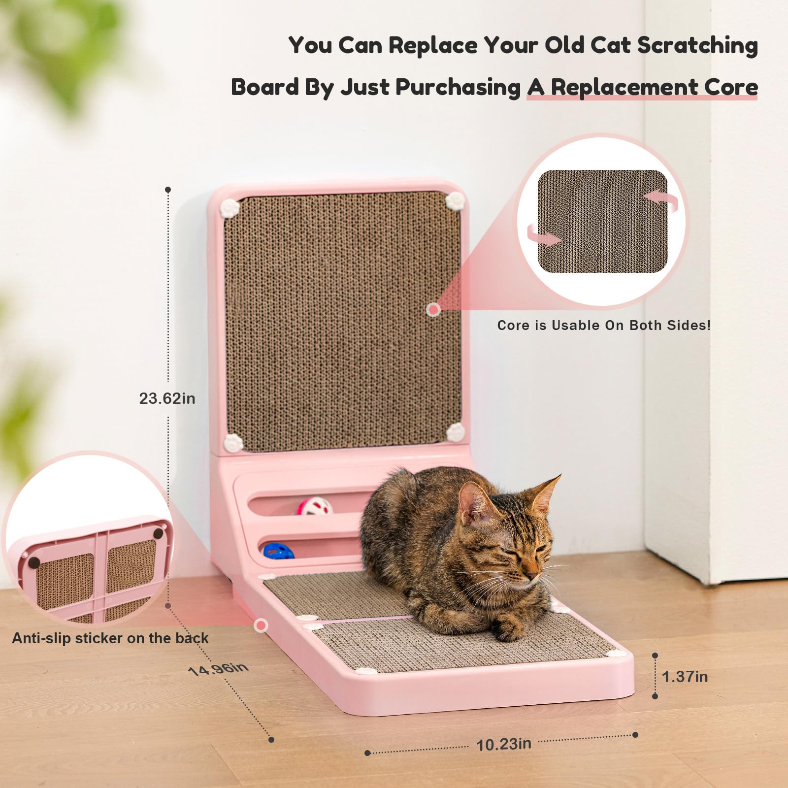 Goosheep cat scratching board pink sealed bottom prevents mess and keeps floors clean