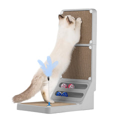 Goosheep L-shaped scratcher with ball toy keeps indoor cats engaged.