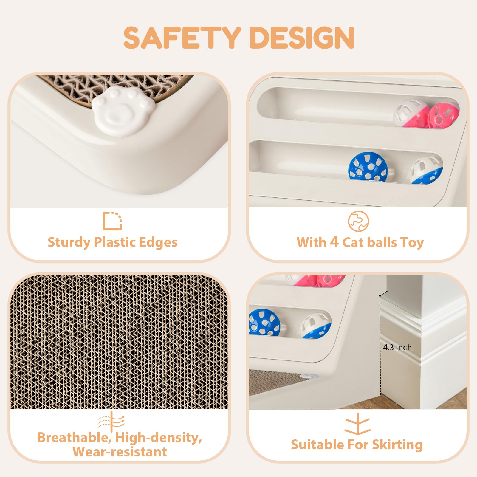 Goosheep large-cat scratching board with four play balls for extra activity.