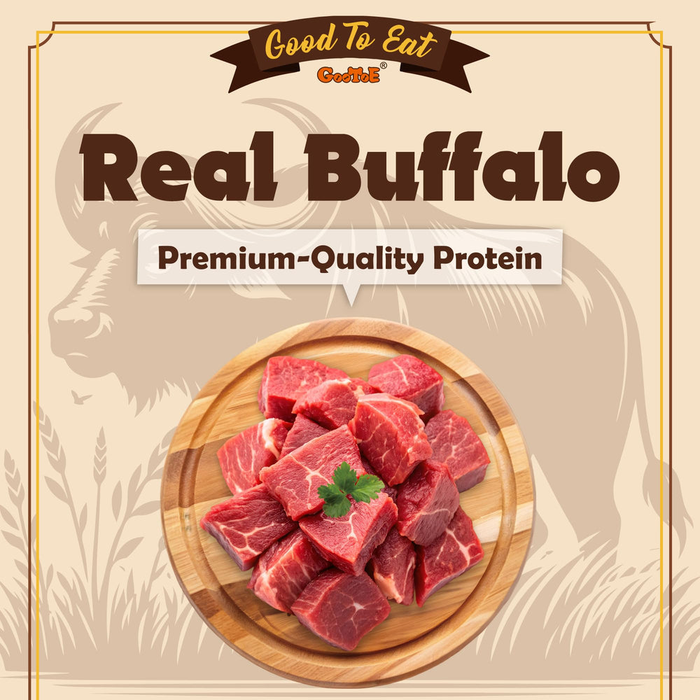 Gootoe Buffalo Dog Treats buffalo bites closeup with rich savory aroma