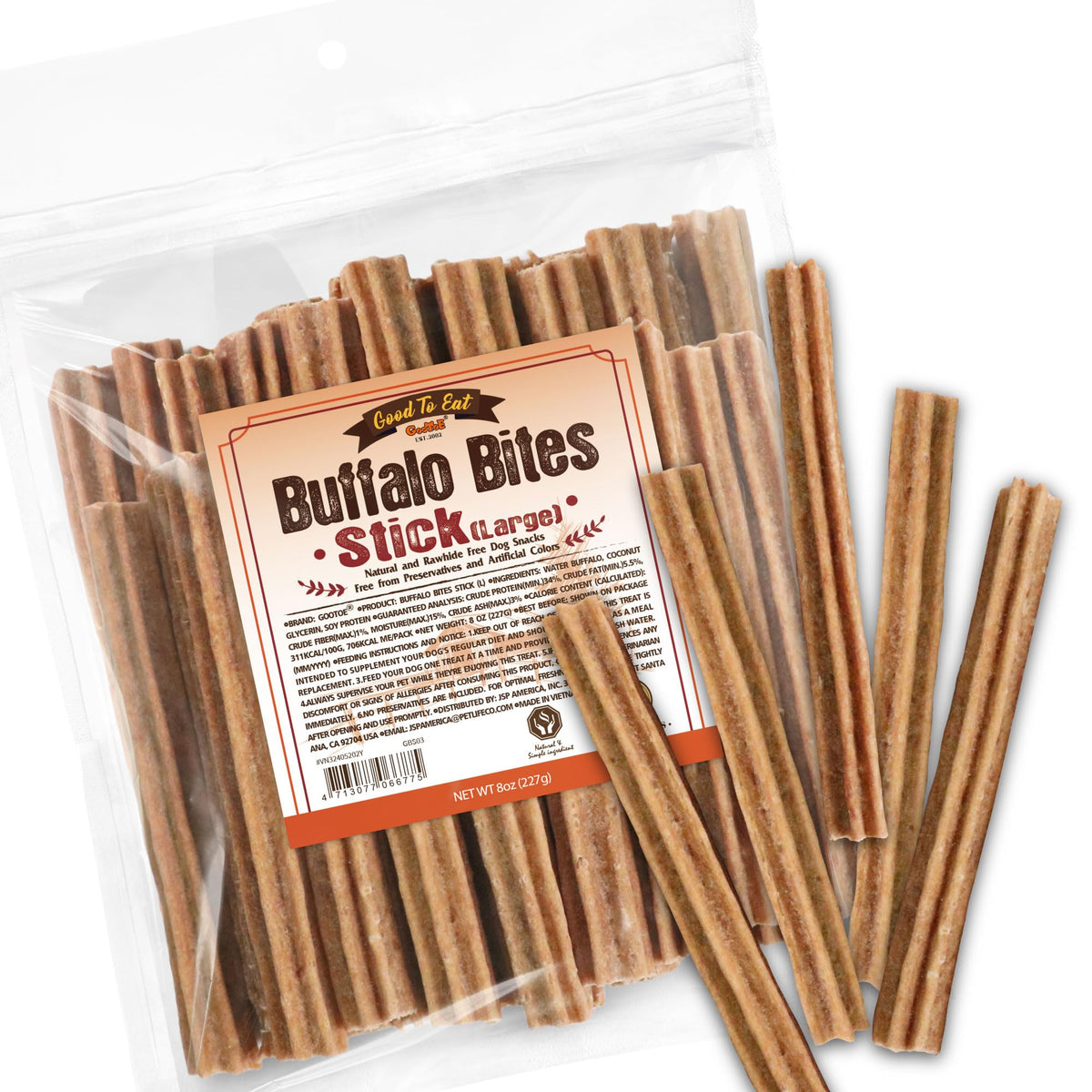 Gootoe Buffalo Dog Treats large buffalo bites stick packaging for freshness