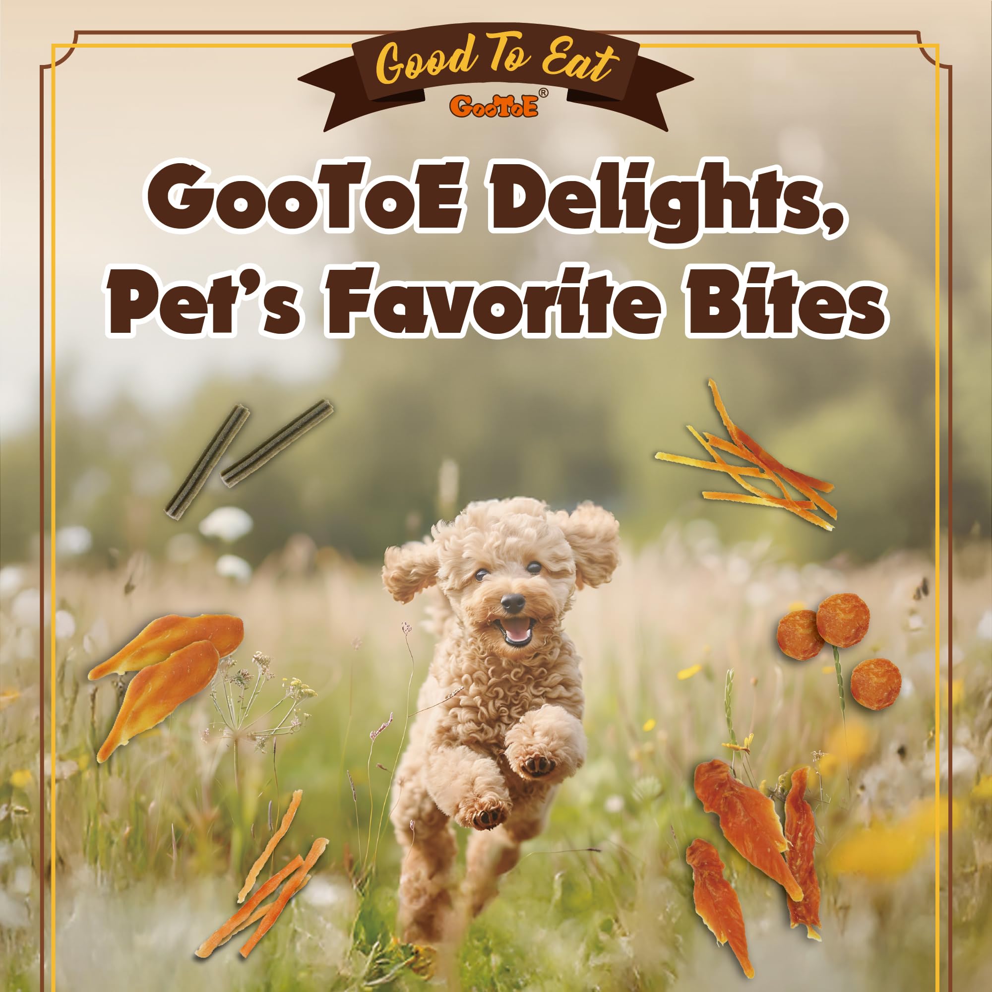 Gootoe chicken jerky in-action dog image demonstrates enjoyable training reward
