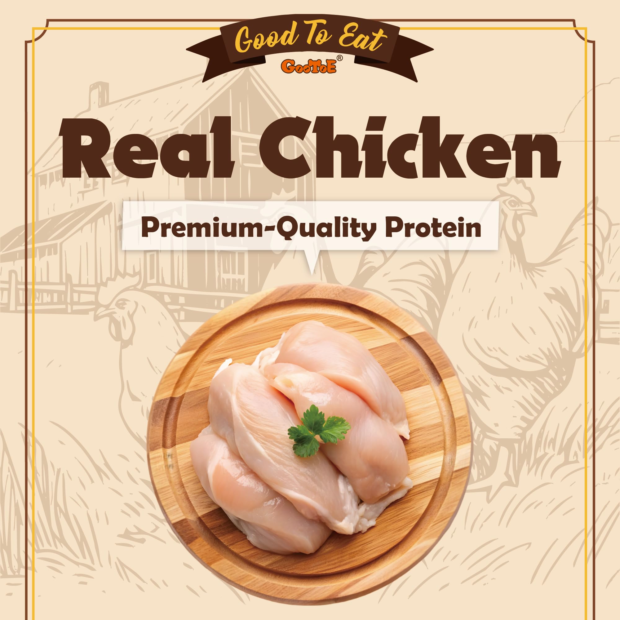 Gootoe chicken jerky training treats closeup shows savory aroma ideal for training sessions