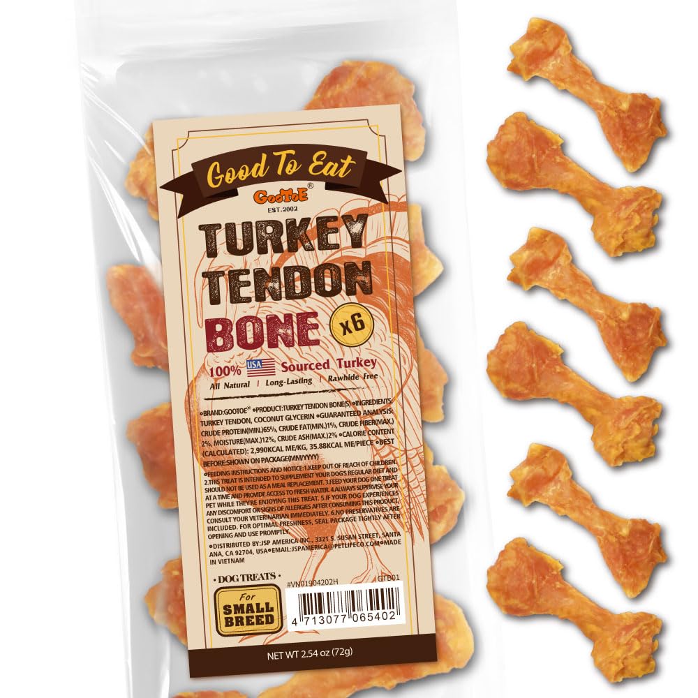 Gootoe turkey tendon dog treat 6-pack; a long-lasting chew for dogs.