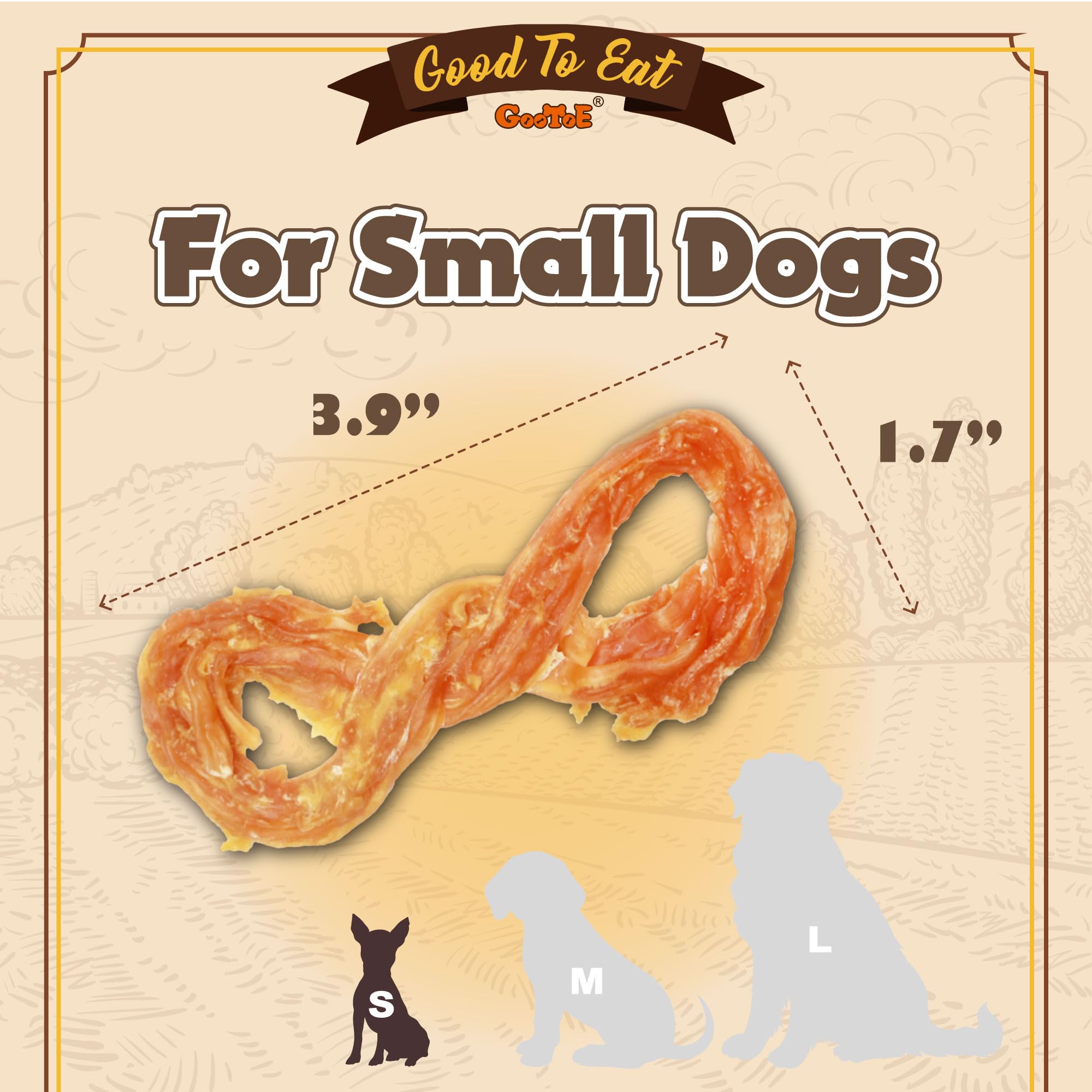Gootoe turkey tendons closeup highlighting a long lasting chew ideal for puppies and small breeds.