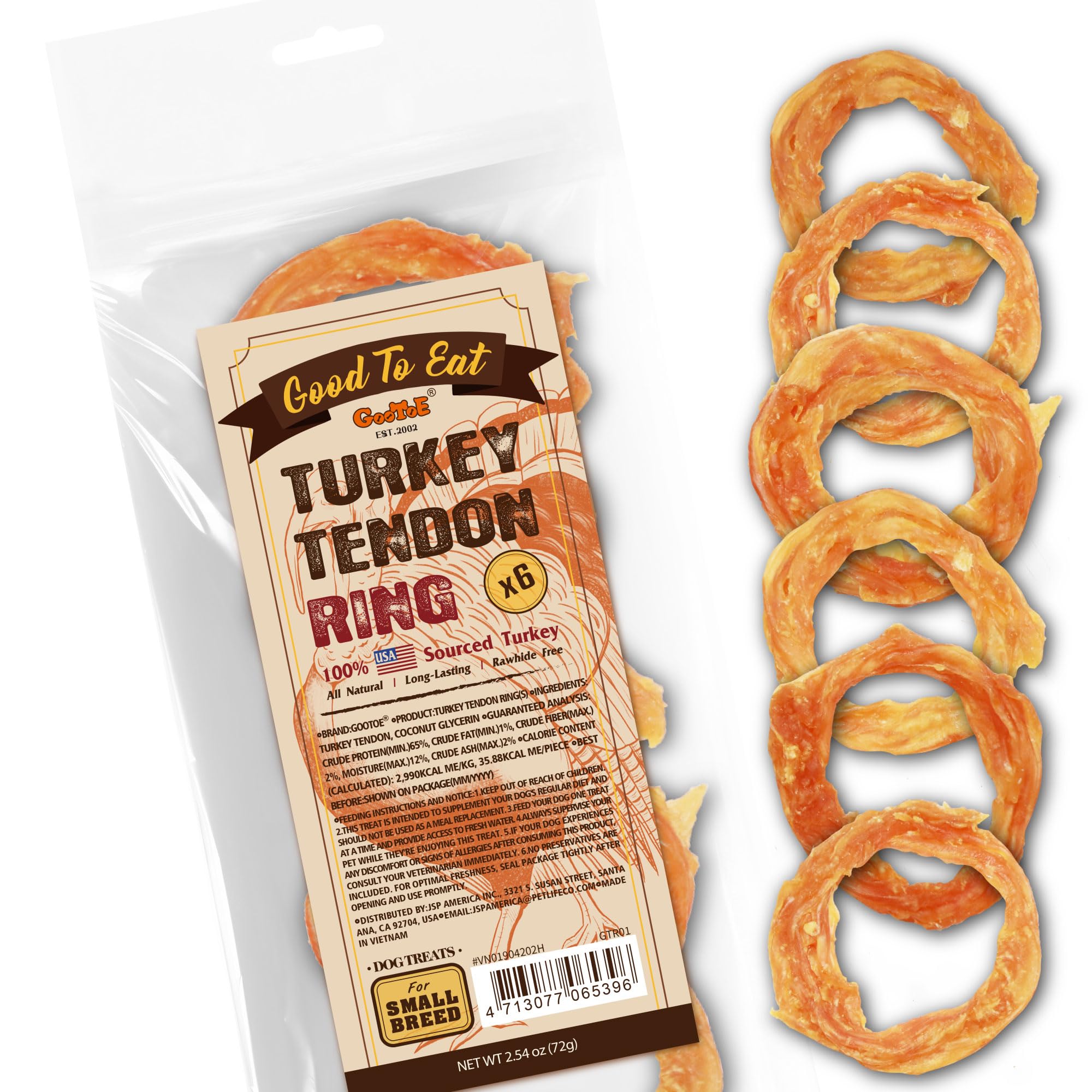 Gootoe turkey tendon treats packaging highlights USA-sourced ingredients