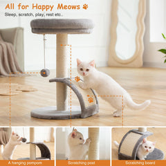 Goozii cat tower with hanging toys ball and mouse for interactive play.