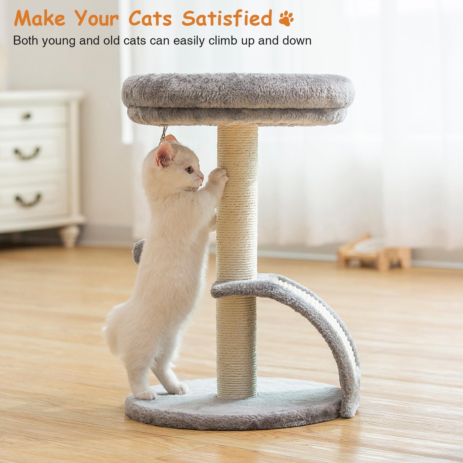 Goozii cat tower uses sturdy sisal and tear-resistant fabric for lasting use.
