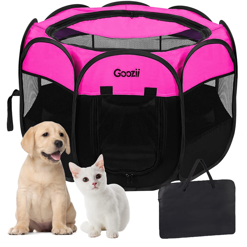 Goozii portable dog playpen cat-friendly setup for mixed small pets.
