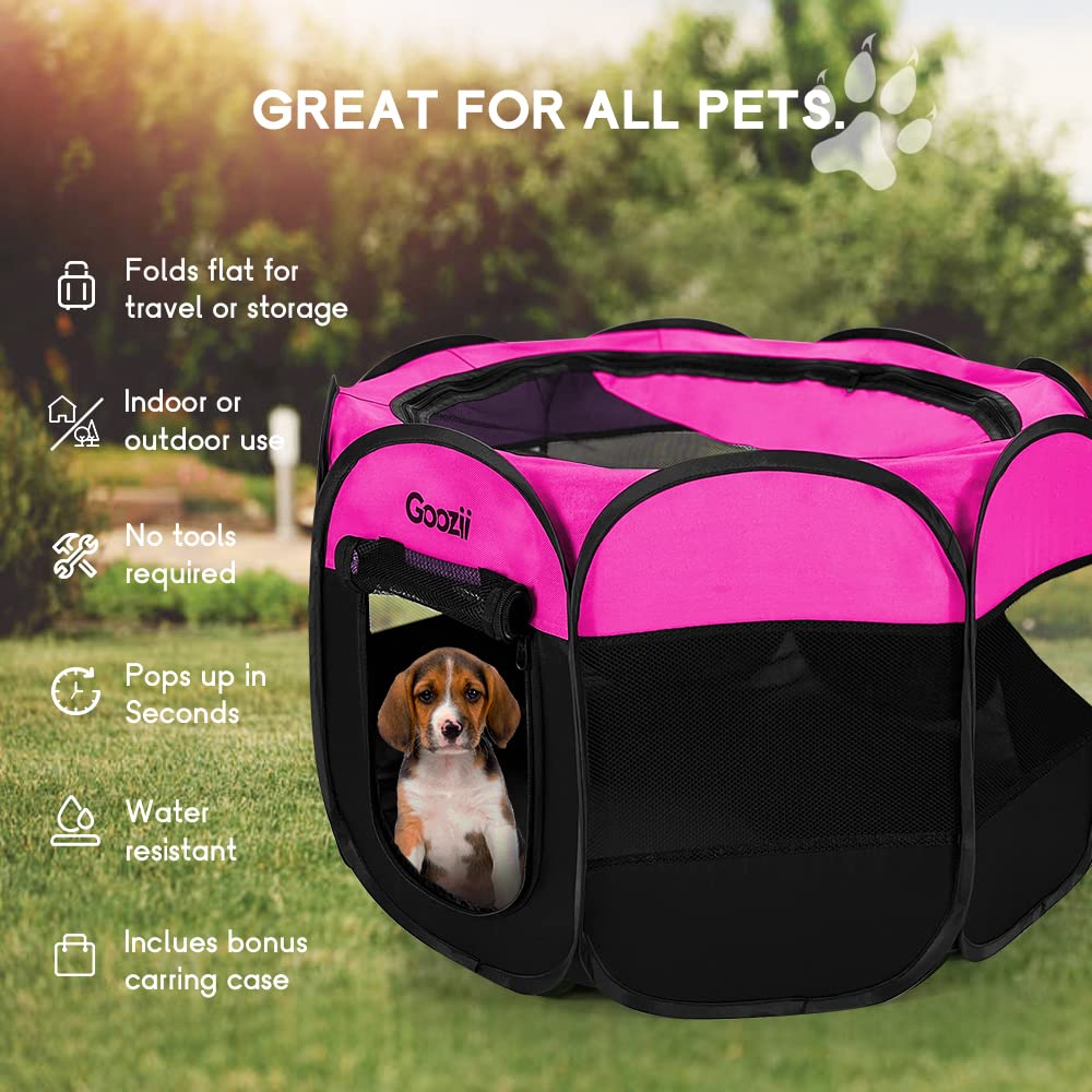 Goozii portable dog playpen outdoor-use setup for backyard or camping adventures.