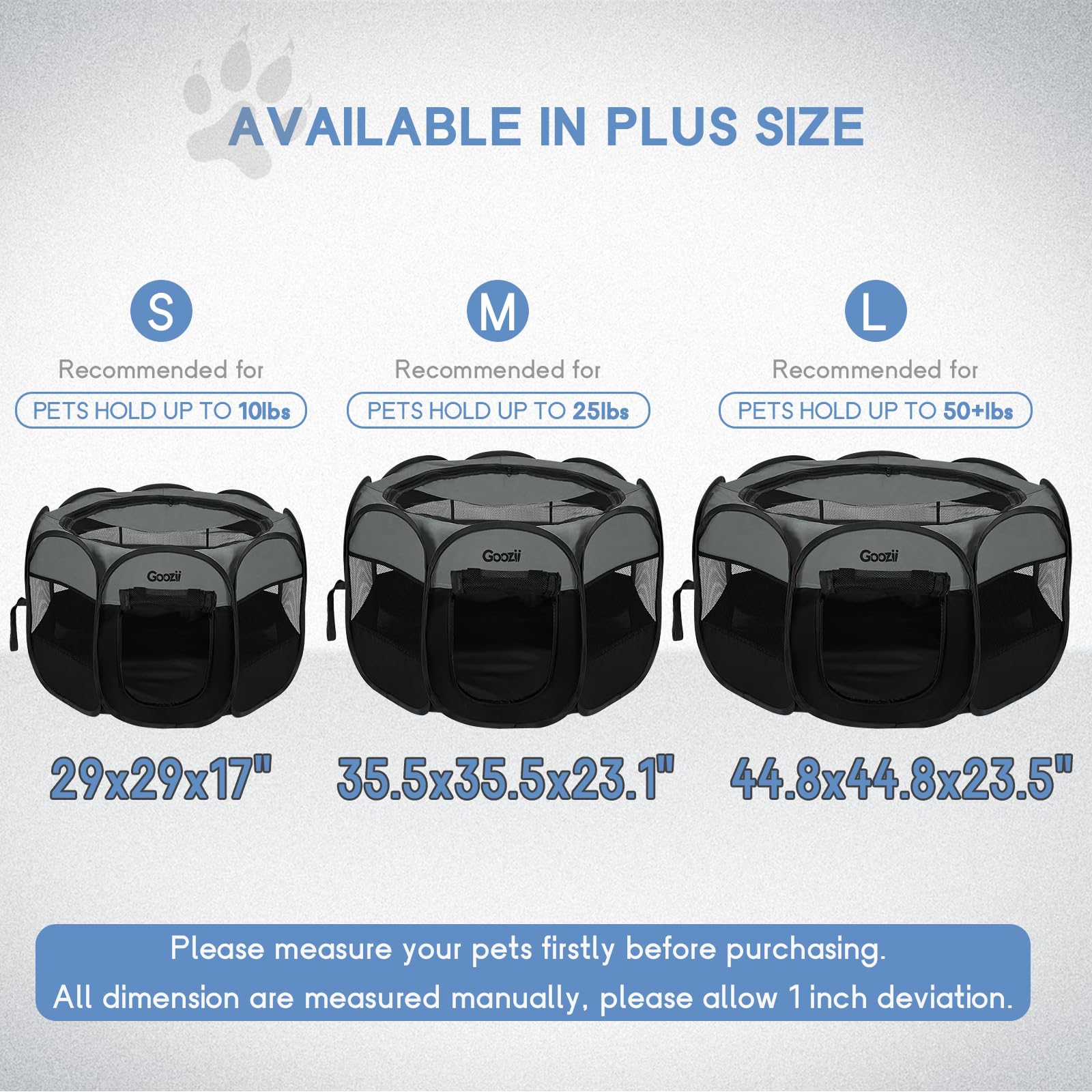 Goozii portable puppy playpen setup outdoors showing ample space for playtime.