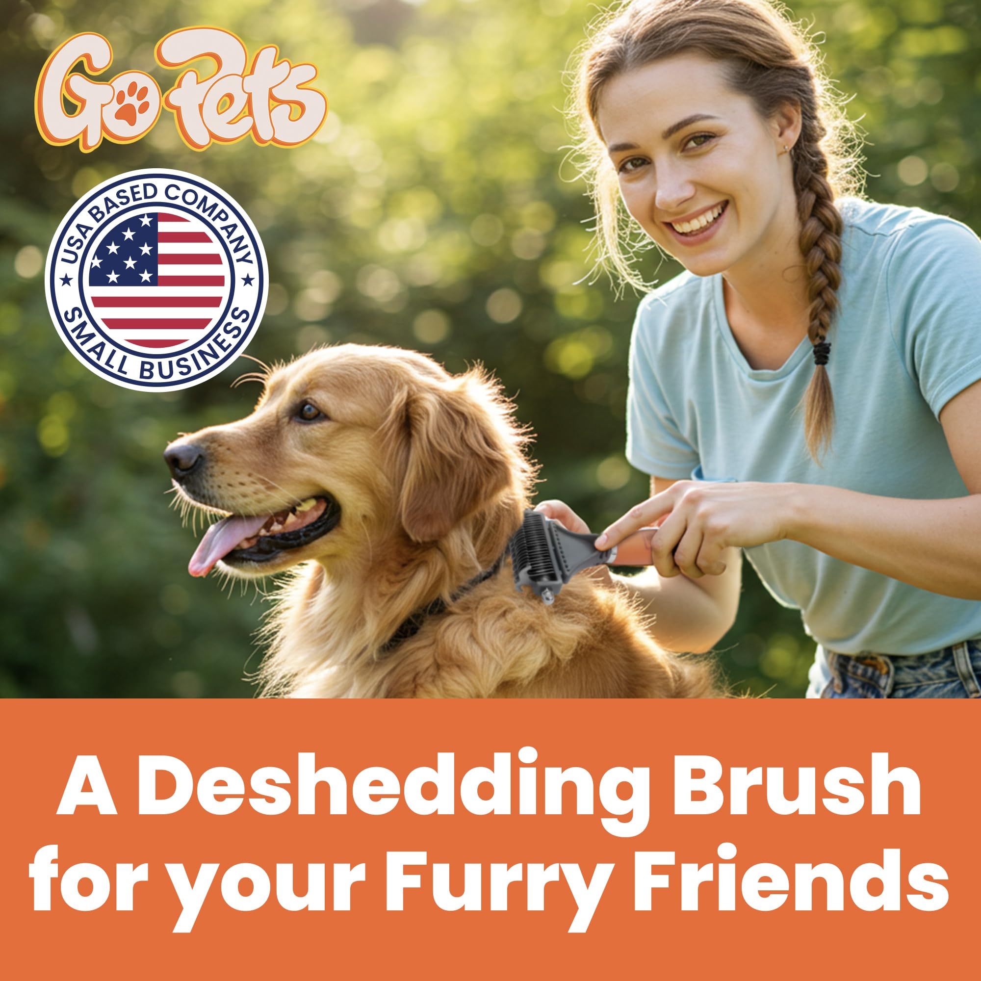GoPets deshedding brush with 23 blades reduces loose fur for a cleaner coat.