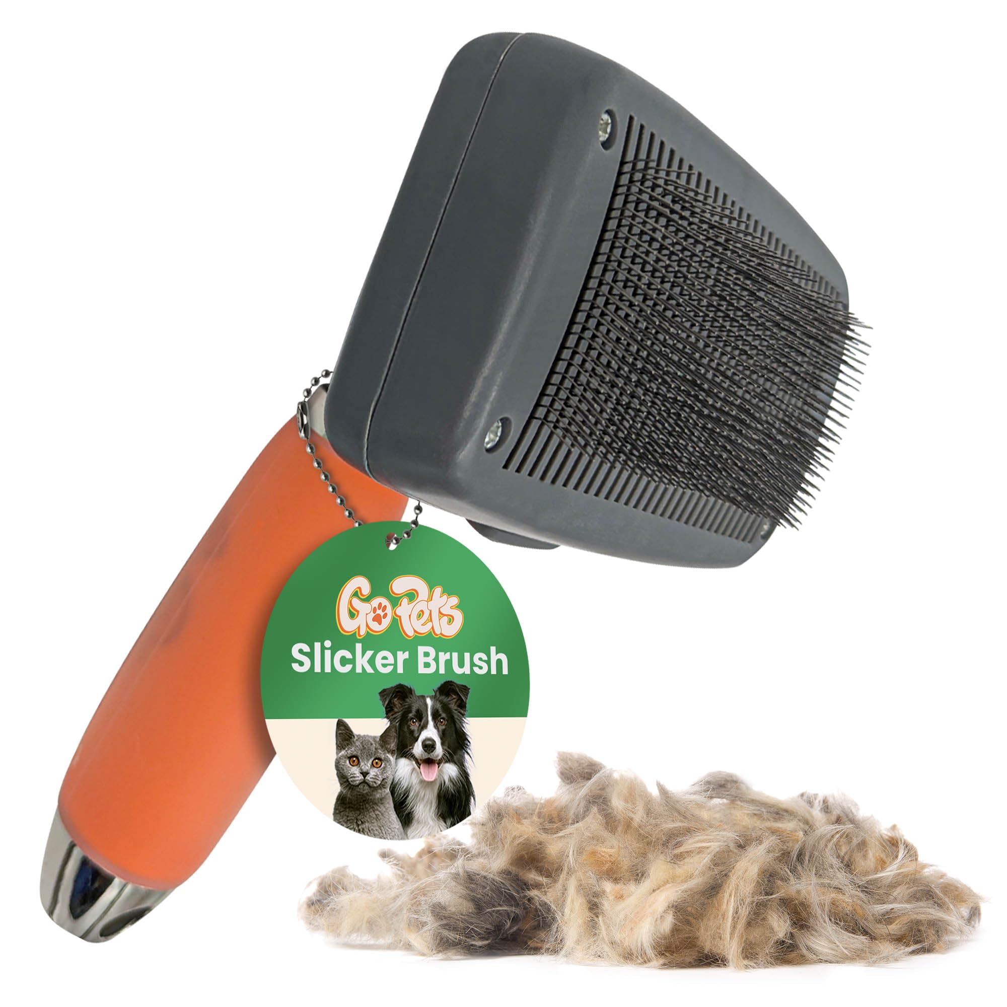 GoPets self-cleaning slicker brush handle provides a comfortable grip for long grooming sessions.