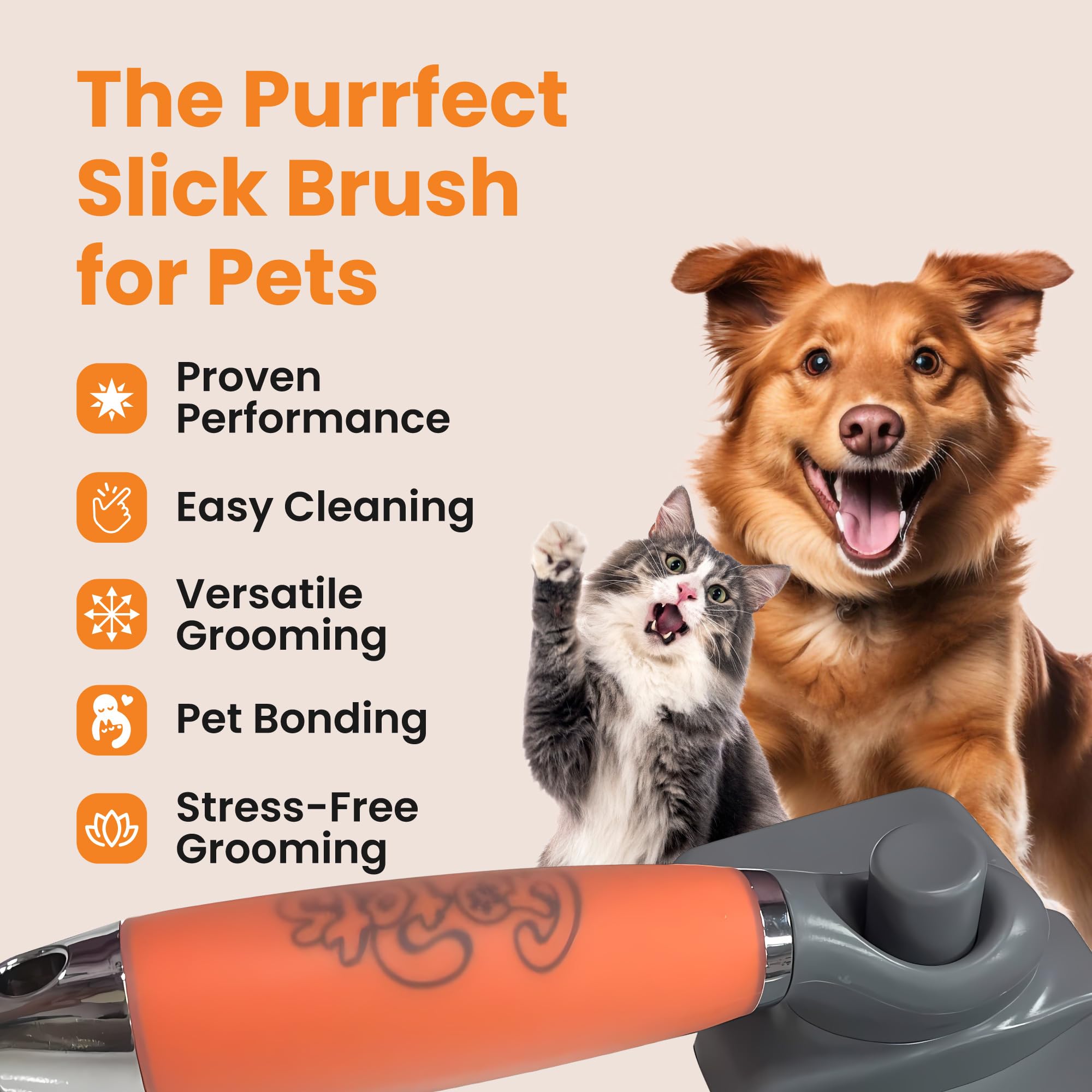 GoPets self-cleaning slicker brush retractable bristles for quick cleanup after grooming.