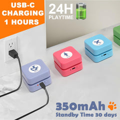 Goplemo dog buttons close-up highlights USB charging and easy recording quality