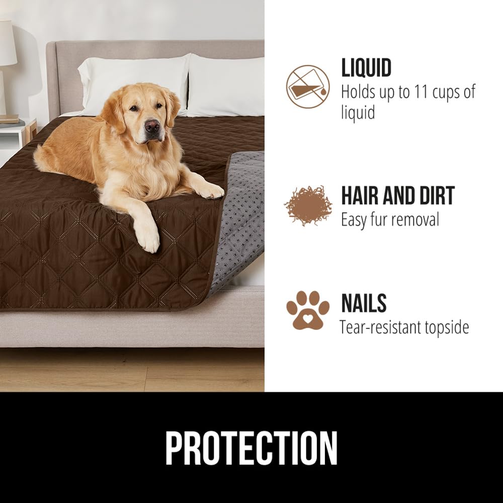 GORILLA GRIP bed cover on sofa provides spill and fur protection.