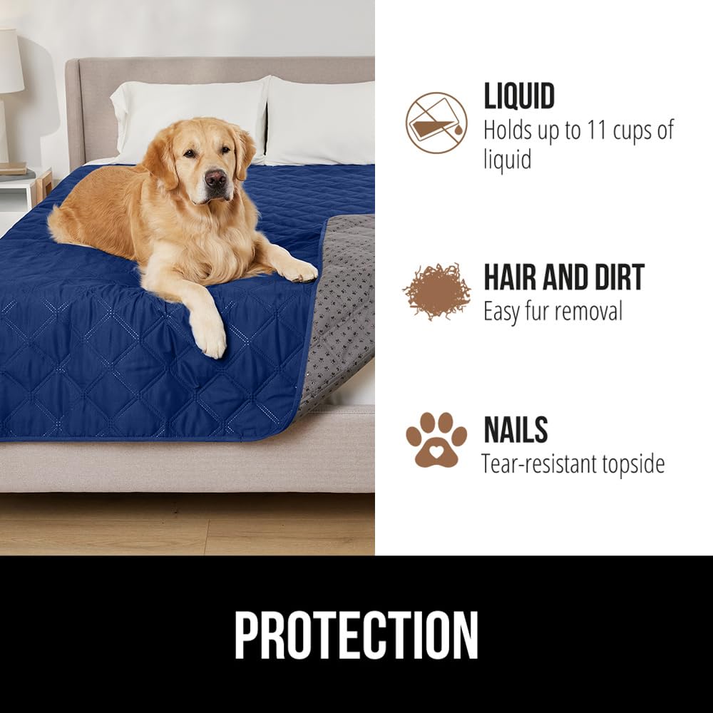 Gorilla Grip bed cover draped over a sofa on a living room couch.