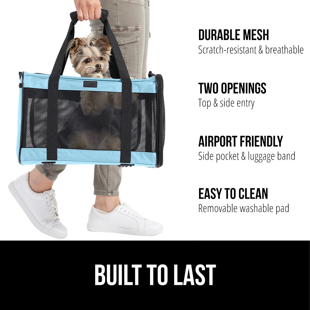 GORILLA GRIP cat carrier side entry blue for quick side loading.