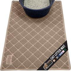 GORILLA GRIP cat litter box mat front view in beige, built for indoor cats.