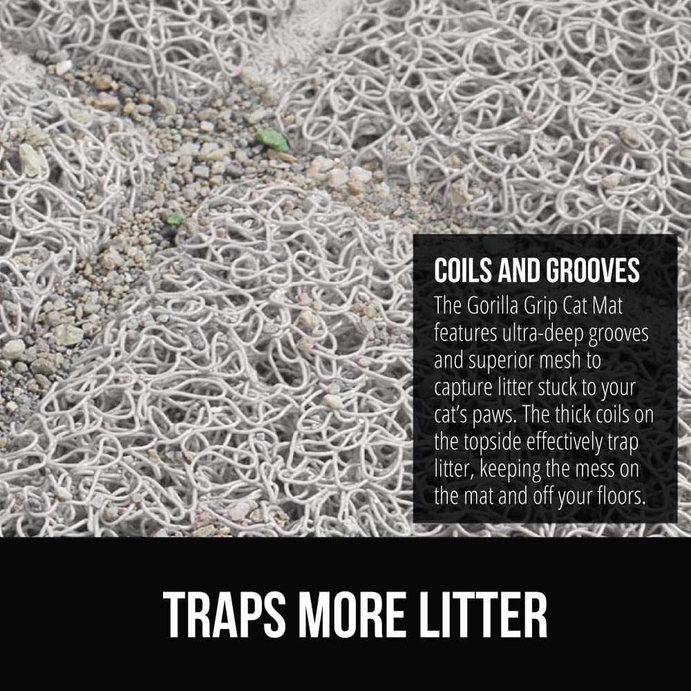 GORILLA GRIP mat's textured backing stays in place during active cat exits