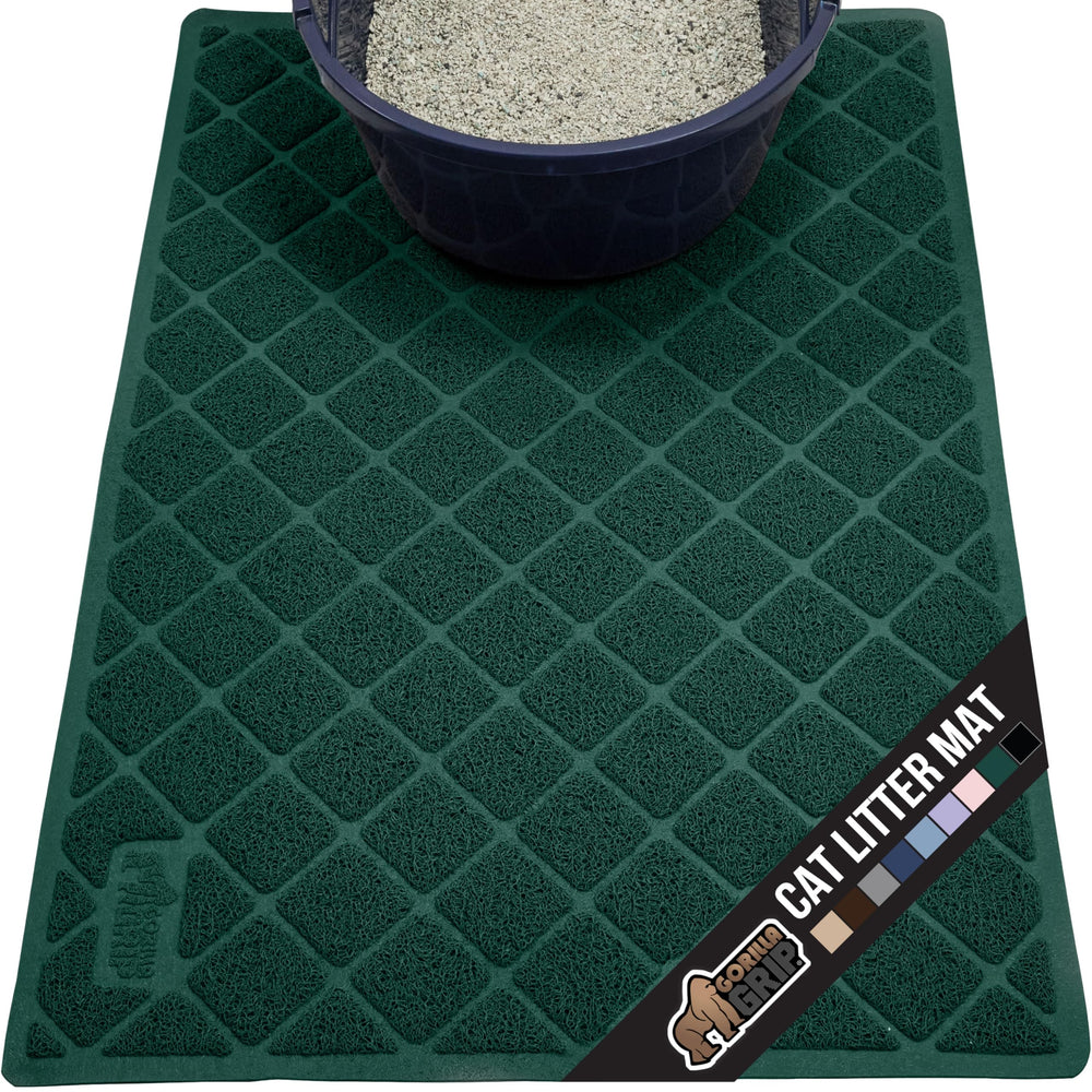 GORILLA GRIP cat litter box mat top view captures litter and protects floors.