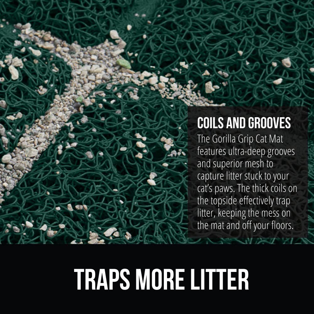 GORILLA GRIP mat water-resistant material blocks leaks while catching litter.