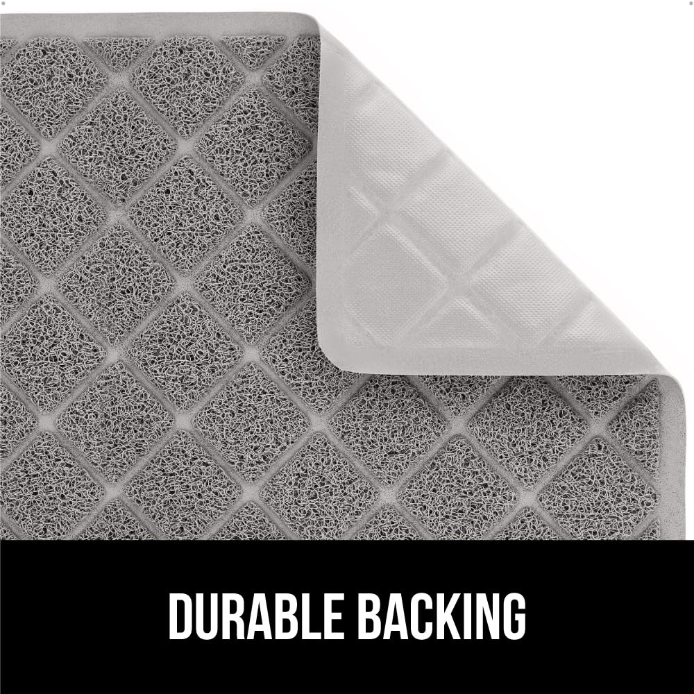 Gorilla Grip cat litter mat textured backing keeps it in place during activity.
