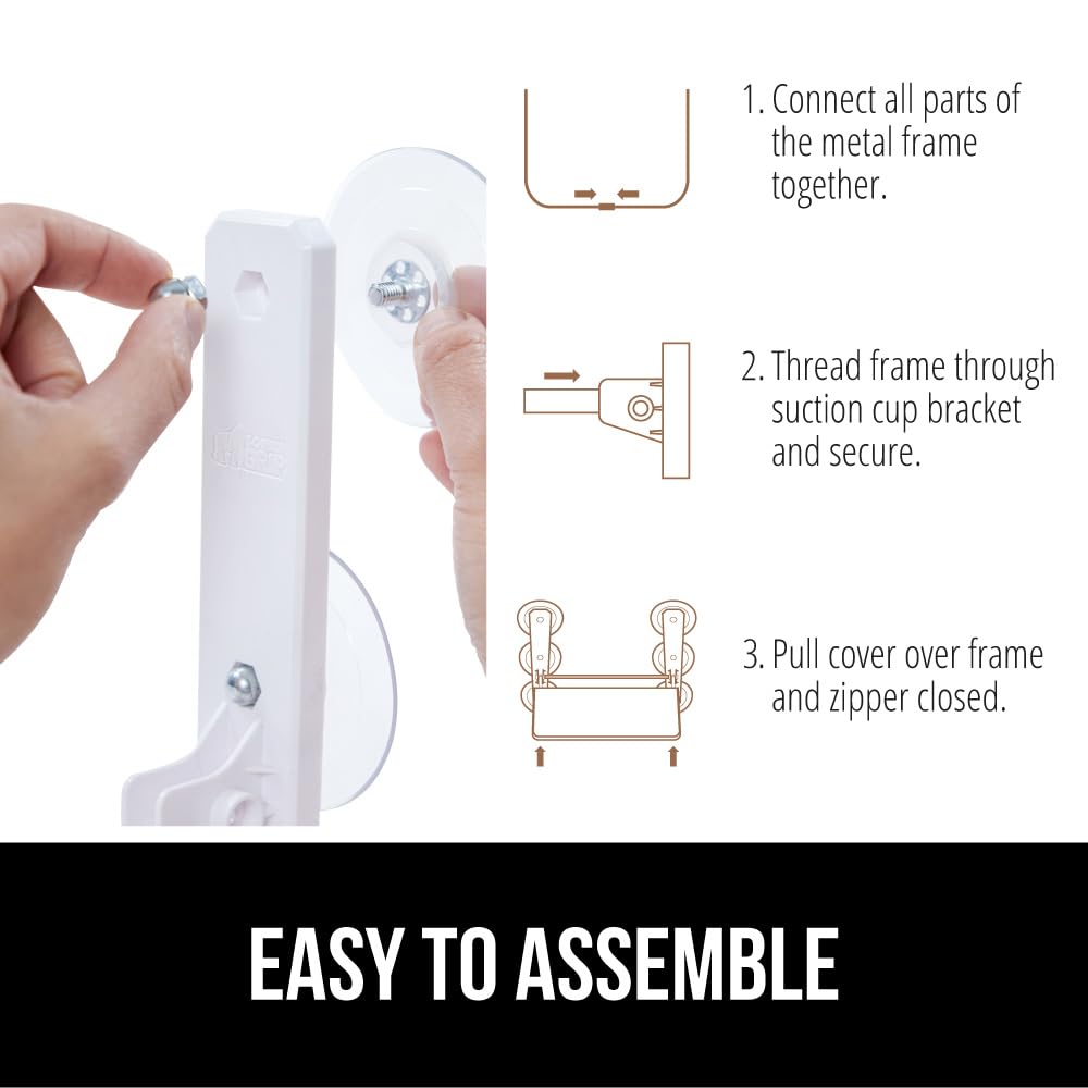 GORILLA GRIP cat window perch folds away behind curtains for storage.