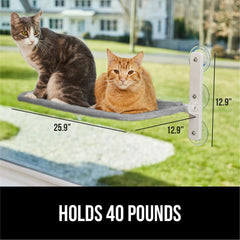 GORILLA GRIP cat window perch shows reversible sherpa cover for all-season comfort.