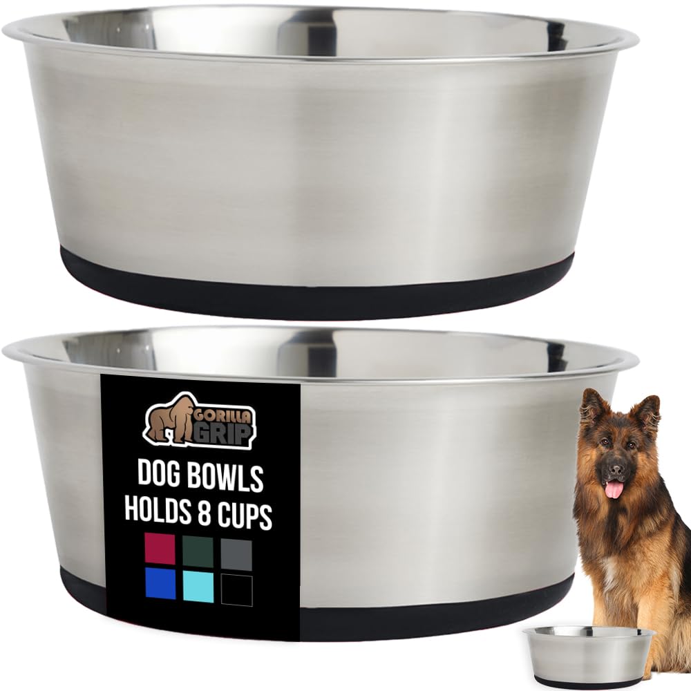 Gorilla Grip dog bowls set of 2 in stainless steel offer long-lasting durability and easy cleaning.