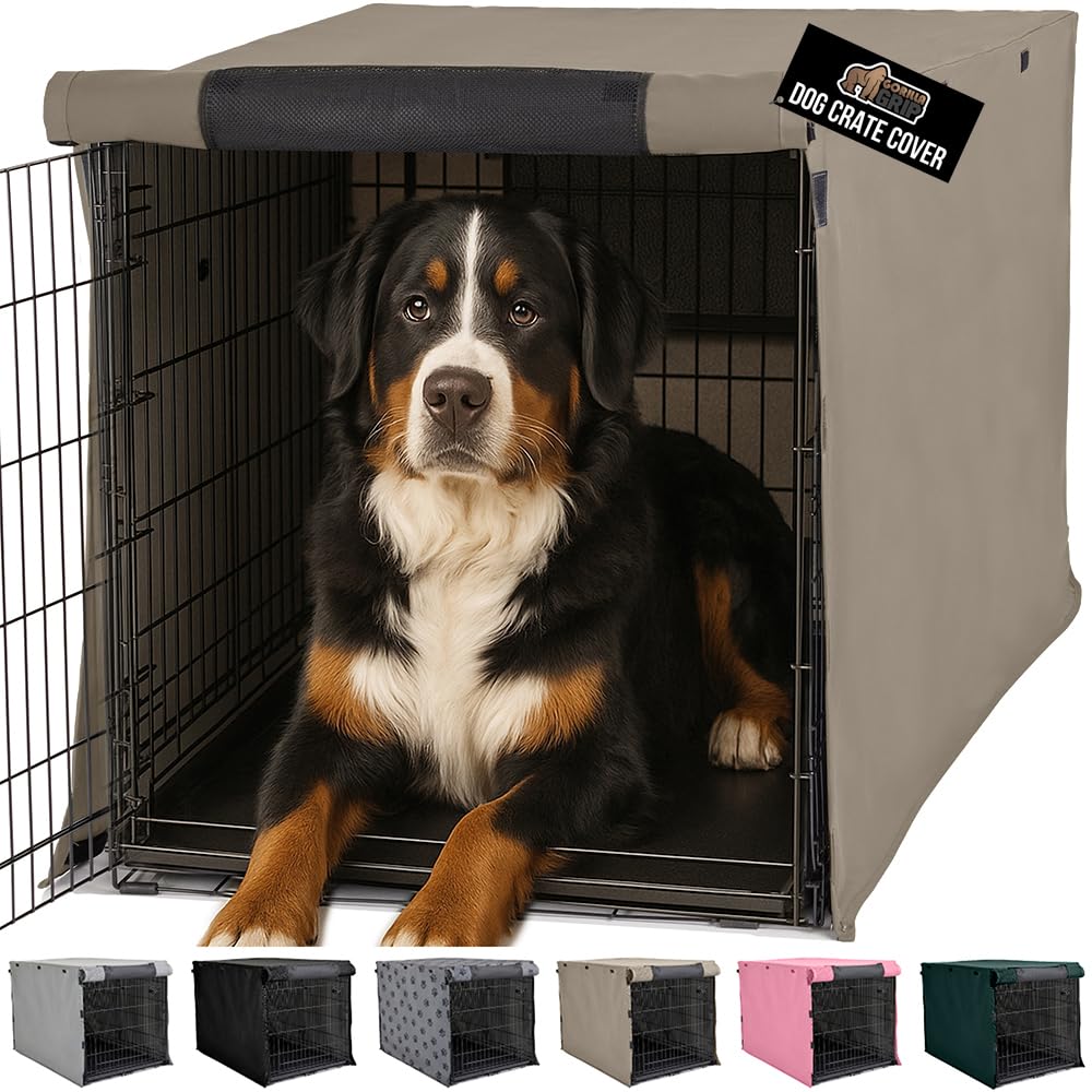 Gorilla Grip dog crate cover front view; fits 48-inch crates and boosts privacy.
