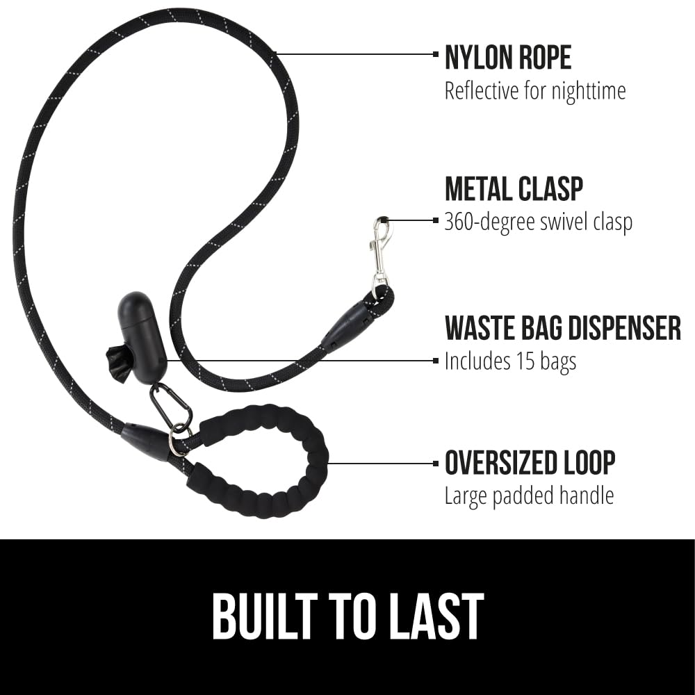 GORILLA GRIP dog leash with soft padded handle for comfortable grip.