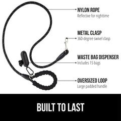 GORILLA GRIP dog leash with soft padded handle for comfortable grip.