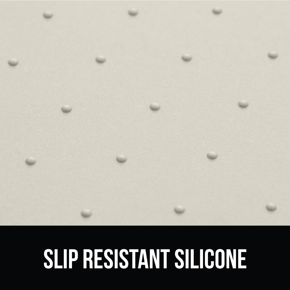 GORILLA GRIP durable backing prevents shifting during enthusiastic pet feedings.