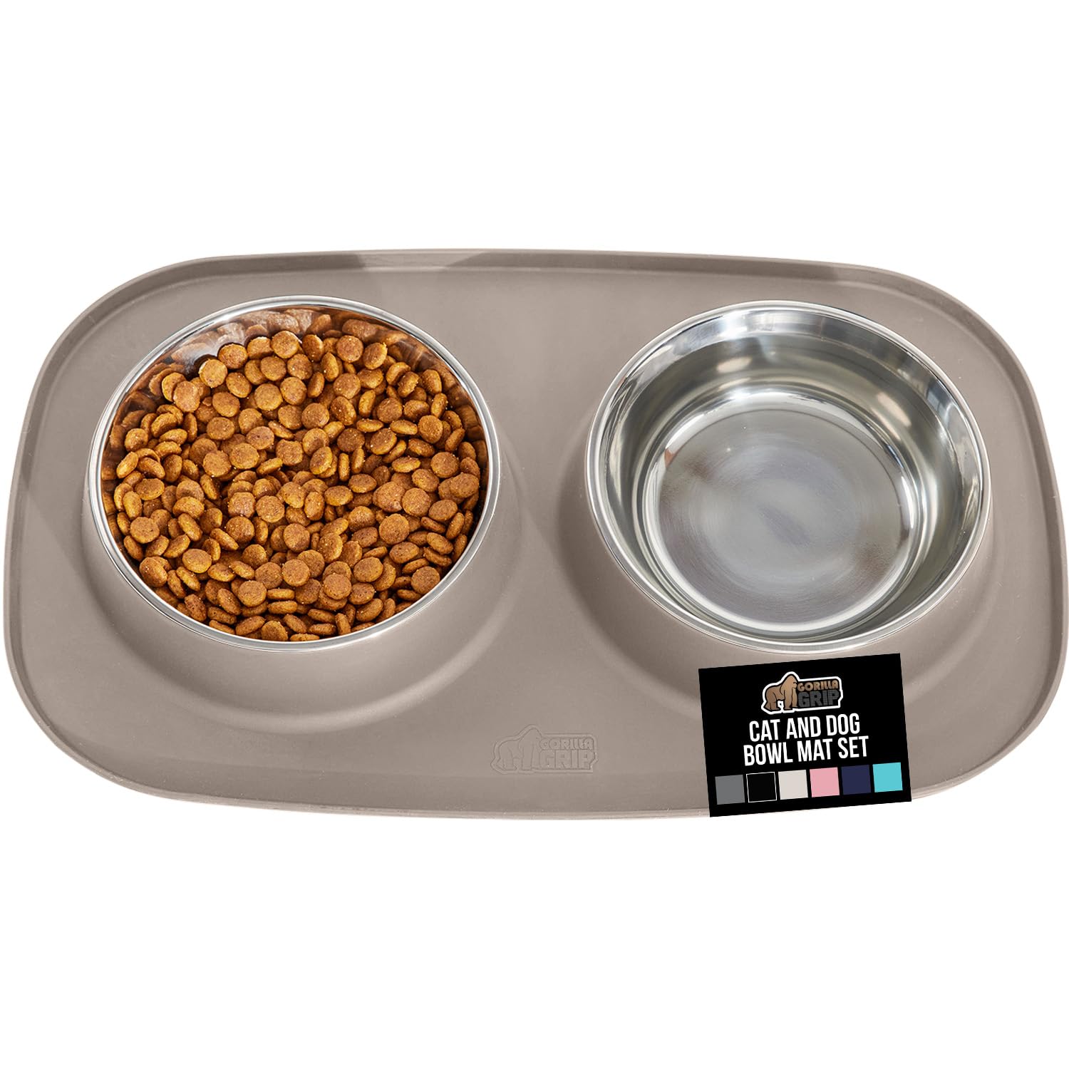 GORILLA GRIP feeding mat set beige closeup highlights spill prevention during busy mealtimes