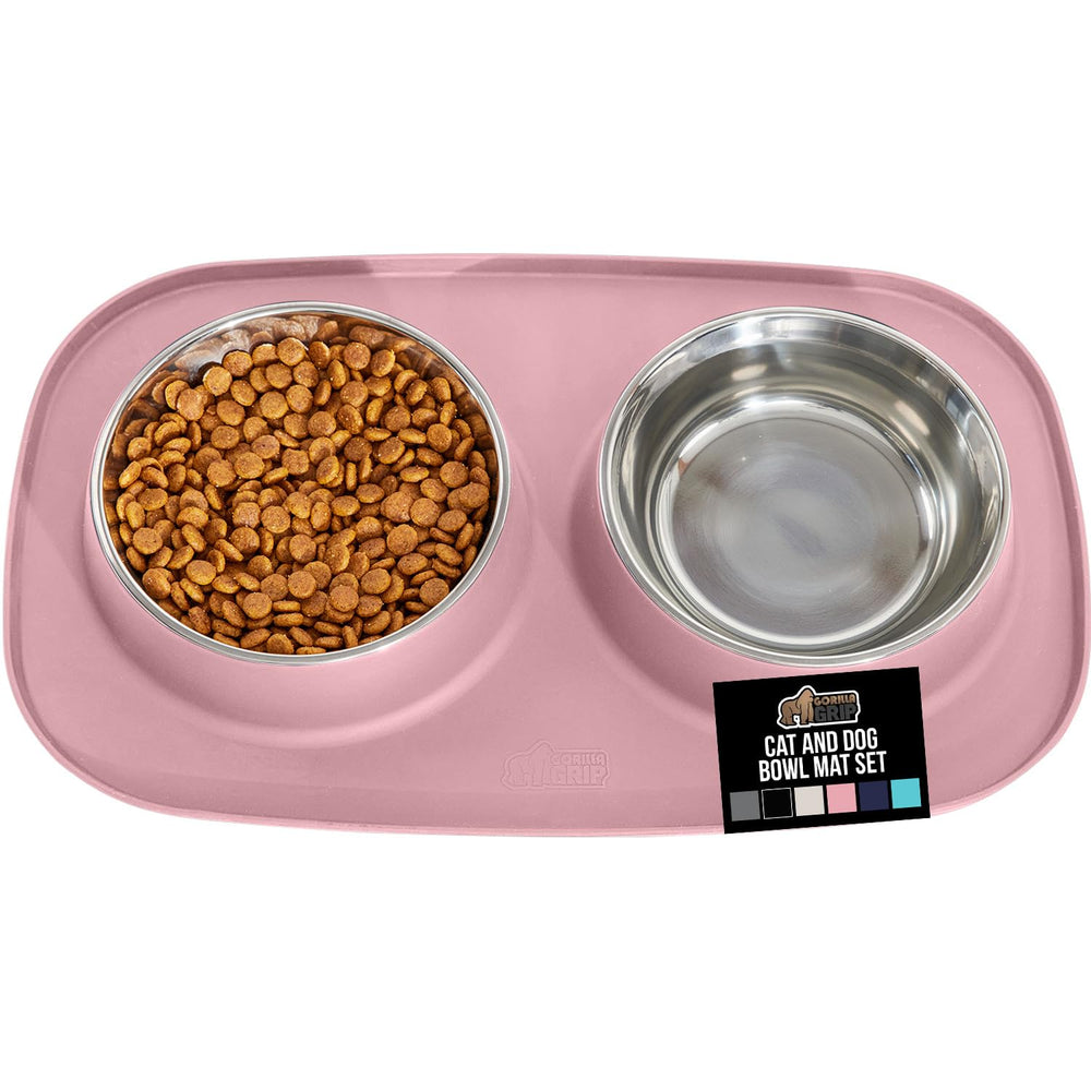 GORILLA GRIP feeding mat set front view shows durable silicone and bowls for mess-free meals