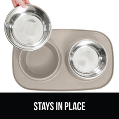 GORILLA GRIP feeding mat set slip-resistant base demonstrates secure bowls during vigorous eating