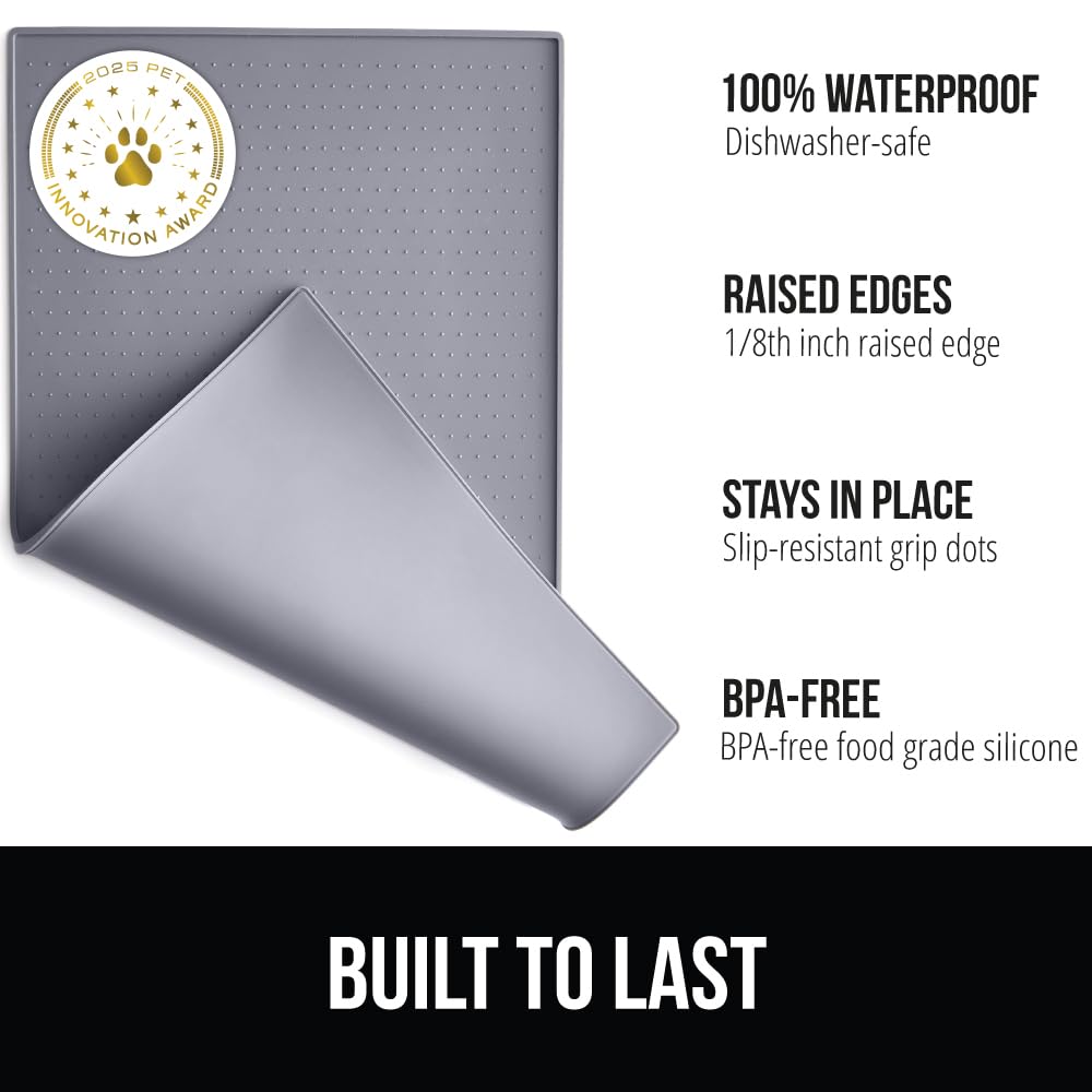 Gorilla Grip raised edge mess containment mat during pet meals