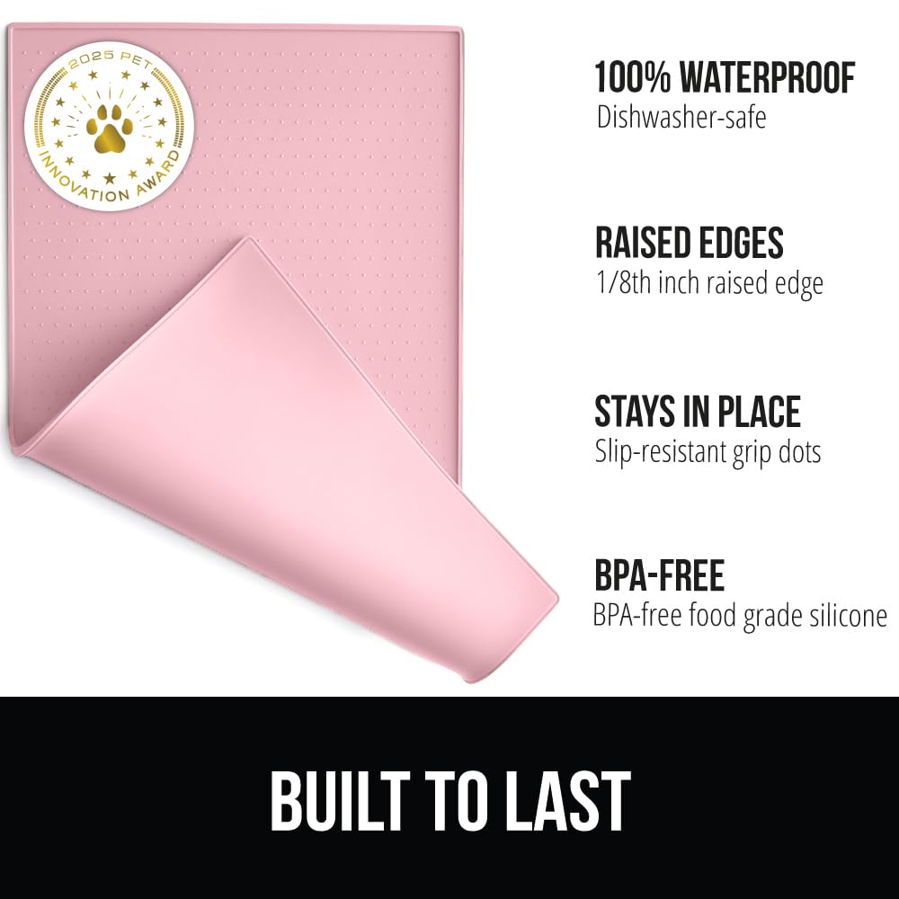 GORILLA GRIP raised-edge silicone mat demonstrates spill containment for easy cleanup.