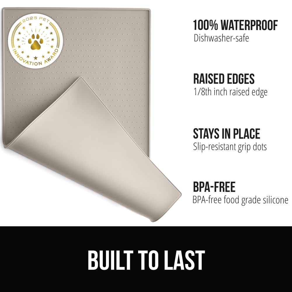 GORILLA GRIP raised-edge silicone mat with beige finish keeps bowls stable during meals.
