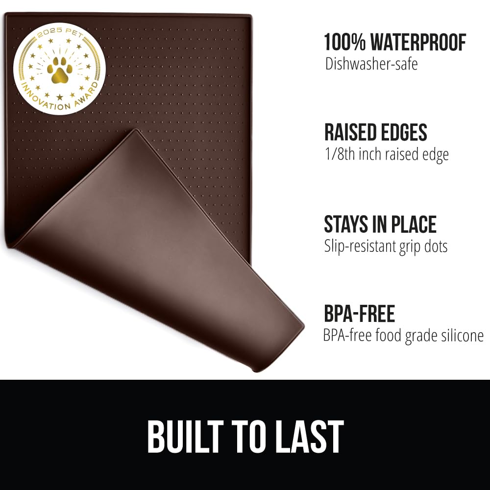 Gorilla Grip silicone pet feeding mat brown shows slip resistant surface and stability.