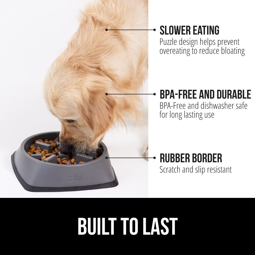 Gorilla Grip slow feeder bowl maze design close up engages pet during mealtime
