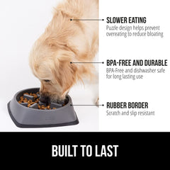 Gorilla Grip slow feeder bowl maze design close up engages pet during mealtime