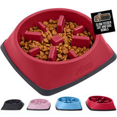Gorilla Grip slow-feeder bowl red front view; helps slow eating for steadier digestion.